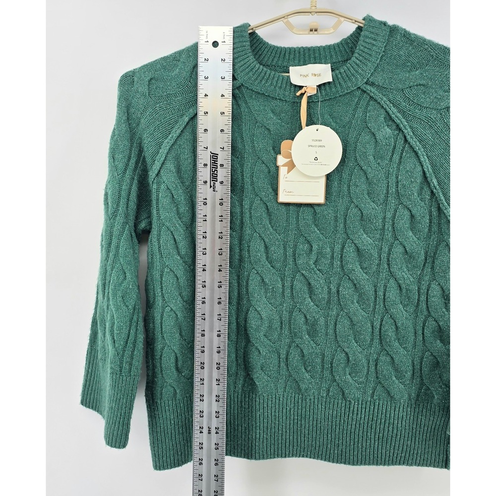 Pink Rose Cottagecore Cable Knit Sweater Size Small Womens Spruce Green NWT - Picture 7 of 8